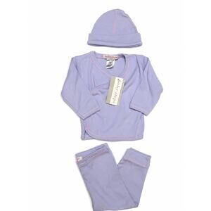 Baby Steps 3M 3 Pc Outfit Set Lavender Wrap Top Pants Hat NWT Newborn